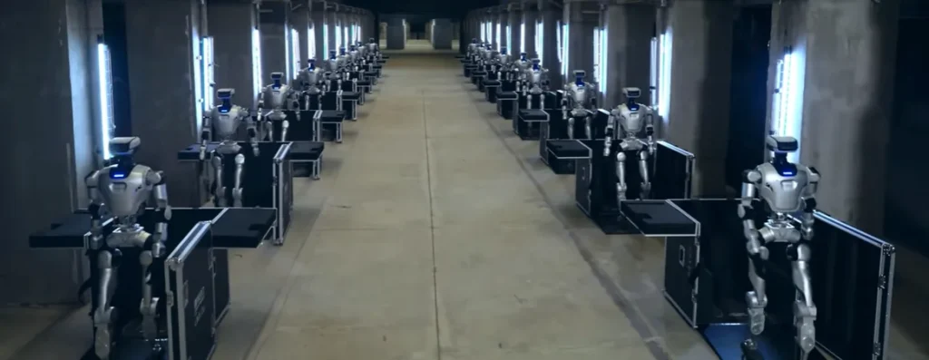 China tested 18 humanoid robots that stood up and coordinated without commands, showing how robot fleets could be deployed and used together