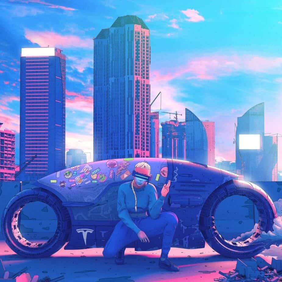 Digital artwork created by xsullo showing an apparent Tesla motorbike