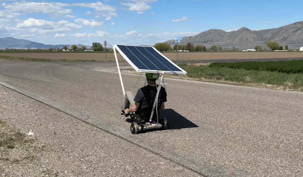 An American man built a solar powered car using a broken hoverboard, turning junk into a DIY vehicle with infinite range using only sunlight