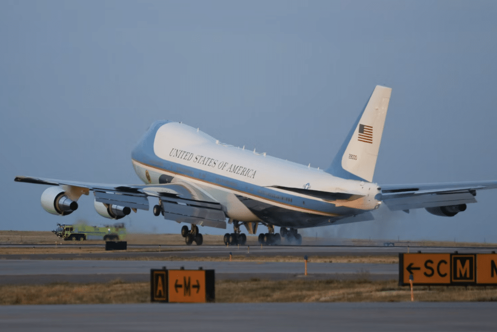 President Barack Obama meets with staff aboard US President's $3.2billion Air Force One plane is a flying fortress with world's most advanced technology