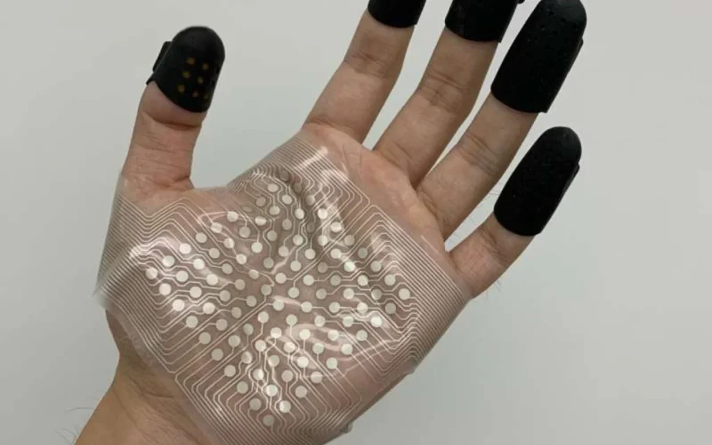 A soft new ‘e-skin’ can feel touch and send it wirelessly through tech called Touch IoT, paving the way for real hugs over the internet