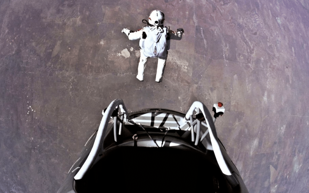 Felix Baumgartner jumping from space as he broke the speed of sound