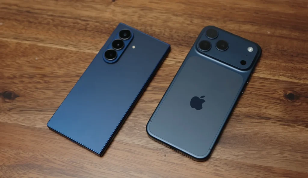 Samsung Galaxy Z Fold 7 and iPhone 17 Pro Max put side-by-side to show the difference in how both their cameras handle extreme zoom