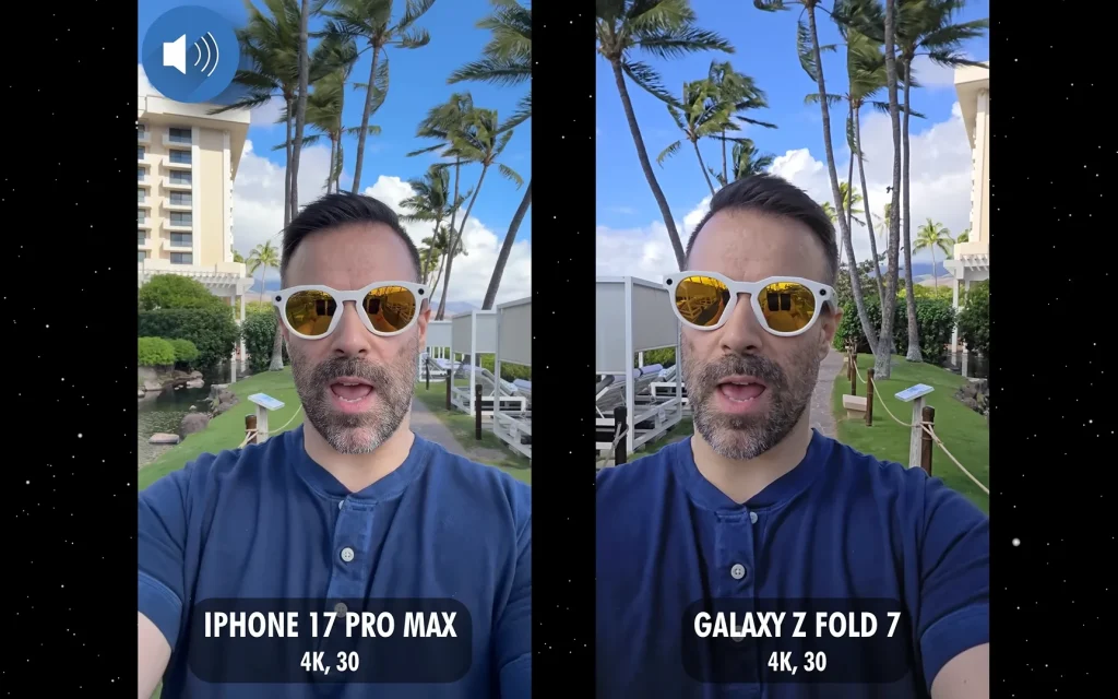 Samsung Galaxy Z Fold 7 and iPhone 17 Pro Max put side-by-side to show the difference in how both their cameras handle extreme zoom
