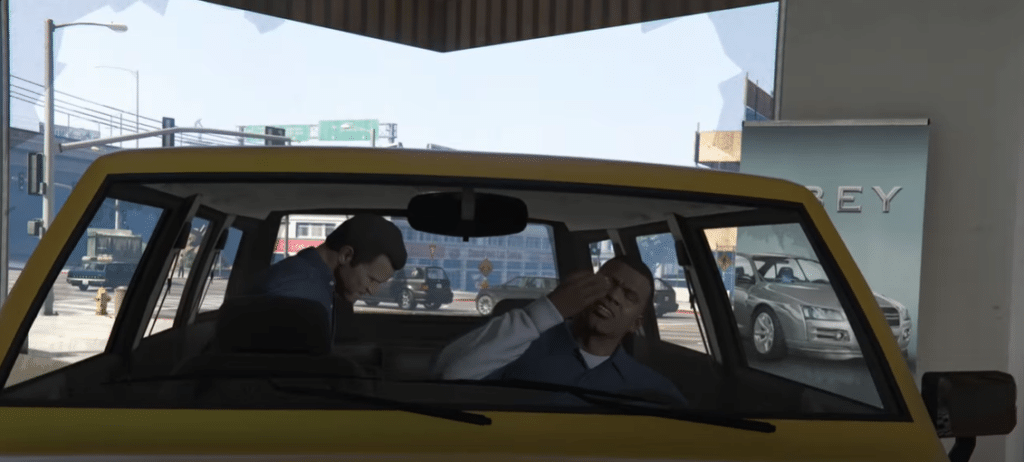 Michael and Franklin get introduced when Franklin tries to repo Jimmy's car - and Michael doesn't take it well.