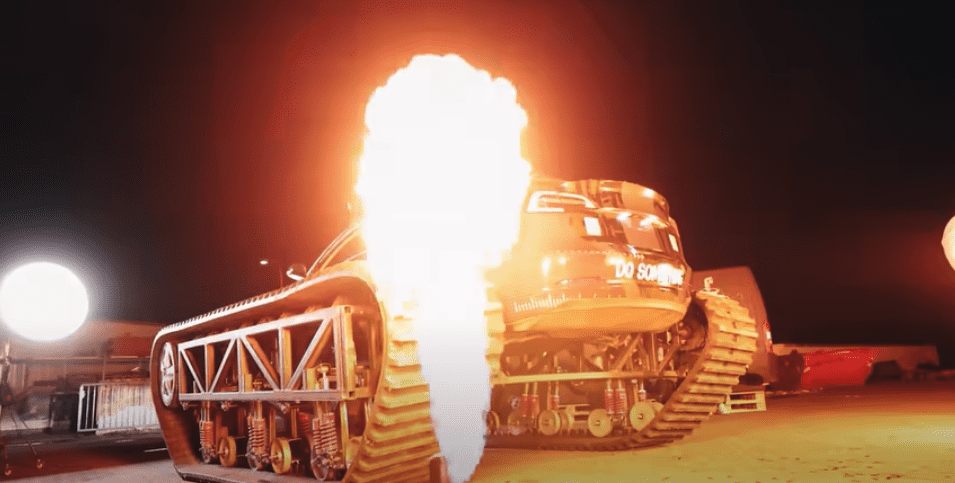 A flame in front of the vehicle.