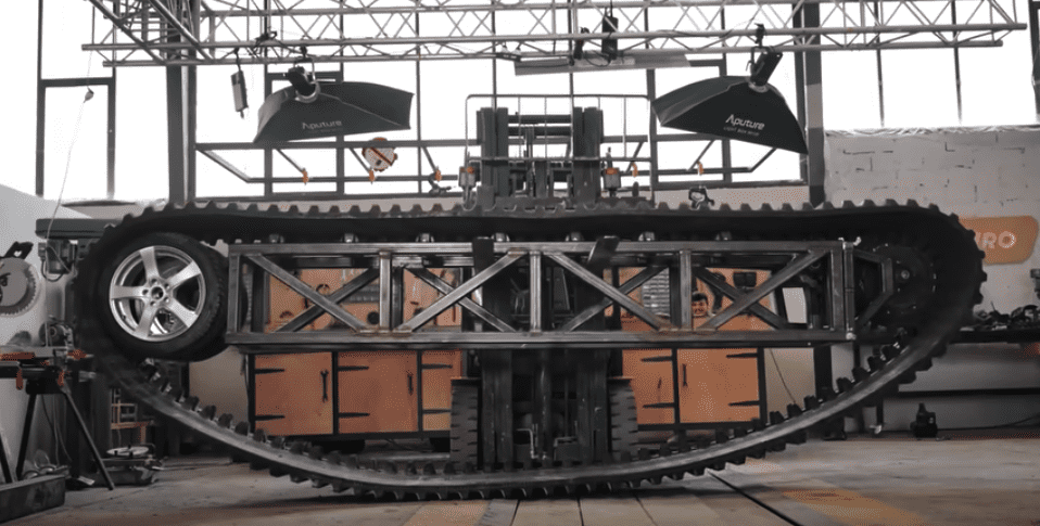 tesla model 3 with tank tracks