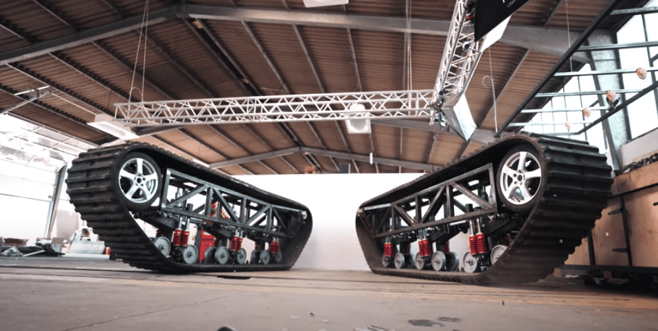 Tesla model 3 with tank tracks