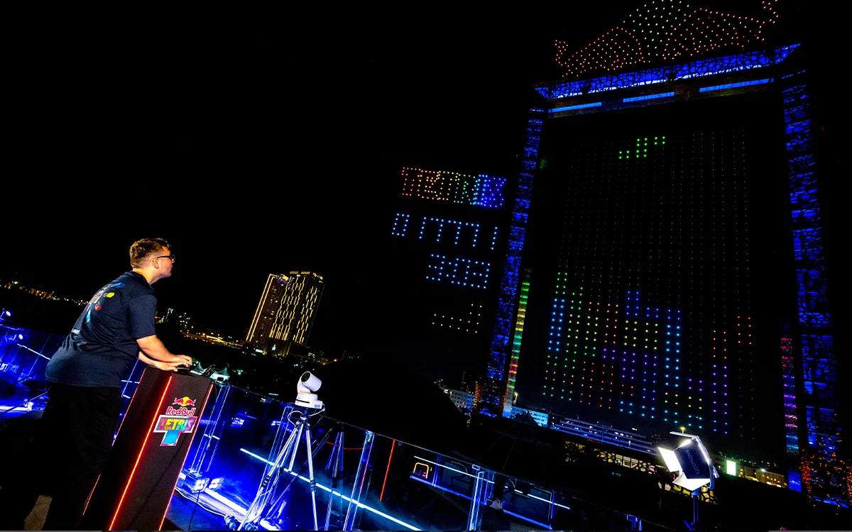 Red Bull creates the largest game of Tetris ever with 4,000 drones lighting up the Dubai skyline
