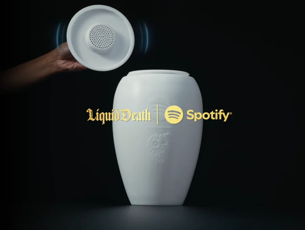 Liquid Death and Spotify just dropped a funeral urn with a built-in speaker so you can party into the afterlife