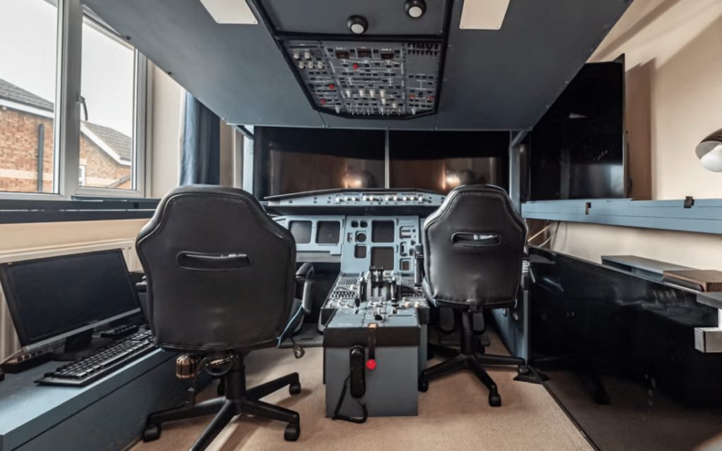 British family home appears very normal until you see it's hiding an unexpected flight simulator 