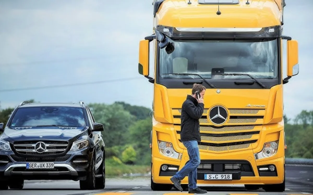Mercedes built a 20-ton truck that can stop faster than some of the lightest cars and it’s captivating to watch