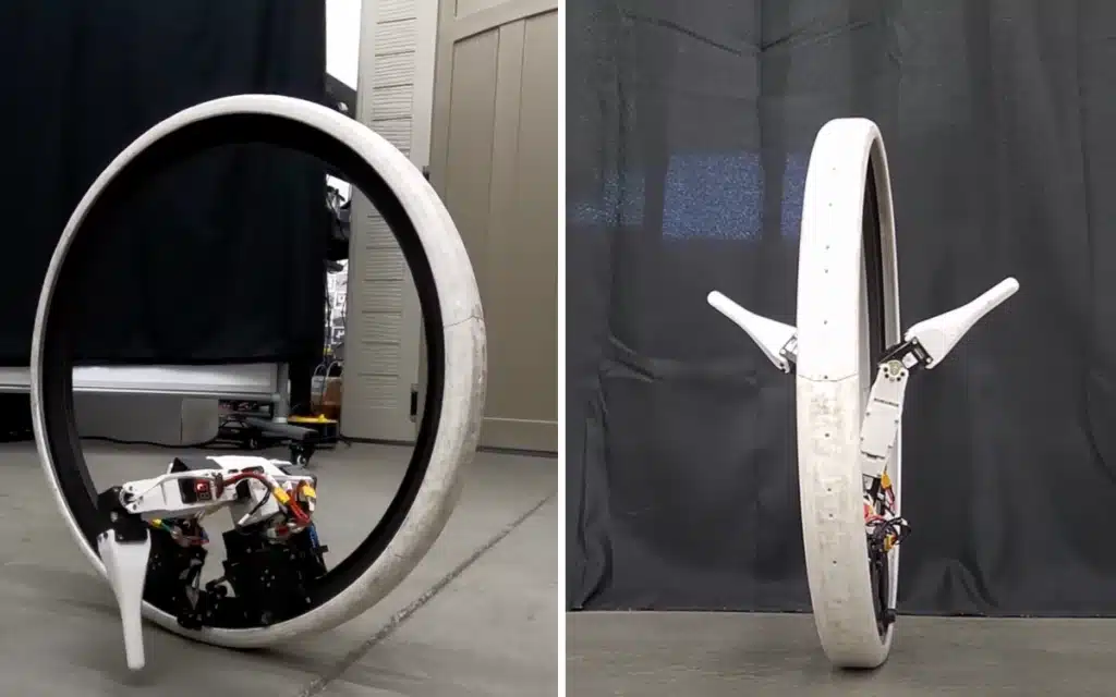 Fascinating 'Ringbot' monocycle robot rolls around and balances on two legs