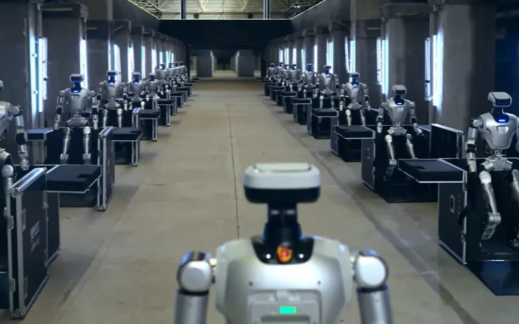 China tested 18 humanoid robots that stood up and coordinated without commands, showing how robot fleets could be deployed and used together