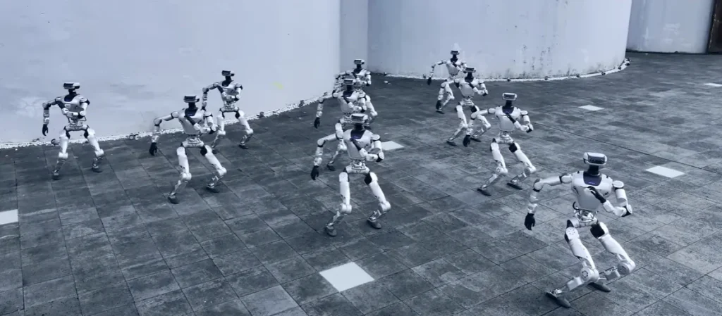 China tested 18 humanoid robots that stood up and coordinated without commands, showing how robot fleets could be deployed and used together