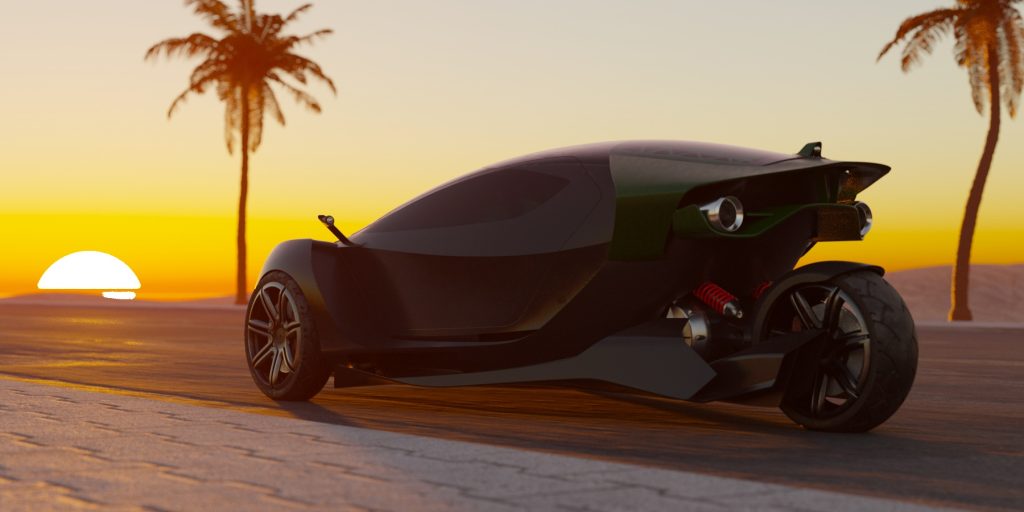 The Spiritus EV with a setting sun.